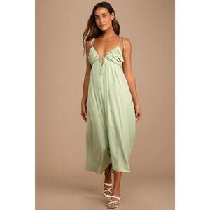 Lulus Confidence Check Sage Green Satin Tie-back Maxi Dress - Size M